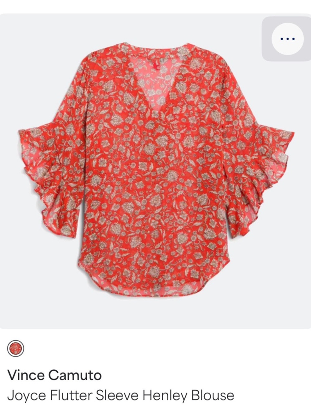 Vince Camuto Orange Floral Flutter Sleeve Henley Blouse size L like new